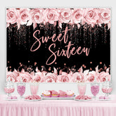 Rosa Rose Und Schwarz Funkeln Süss 16 Geburtstag Hintergrund